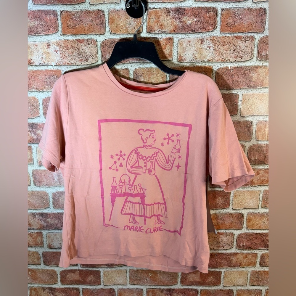 Women in STEM Trailblazers Marie Curie Pink Graphic Tee w/ Magenta Illustration